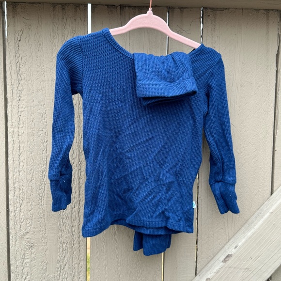 Posh Peanut Blue Ribbed Long Sleeve Pajamas - Picture 1 of 4